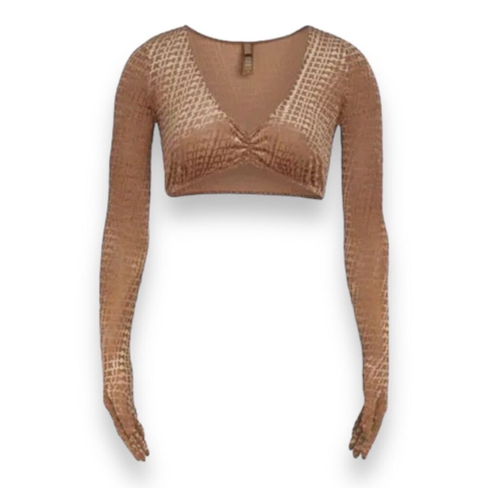 Skims Top WMNS L Pink Sienna Velvet Logo Glove Scoop Vampire Sexy Witchy Cropped